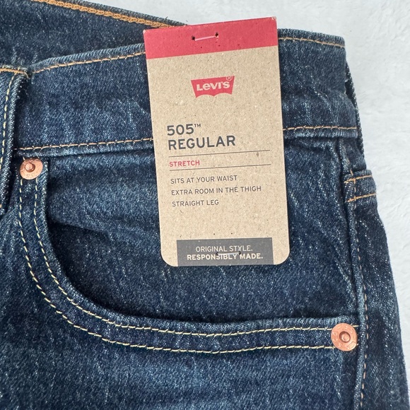 Levis 505 Jeans Mens Regular Fit Straight Leg Stretch 33x30 - Picture 2 of 8